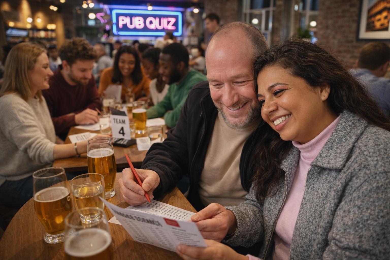 Stel geniet samen van een pubquiz